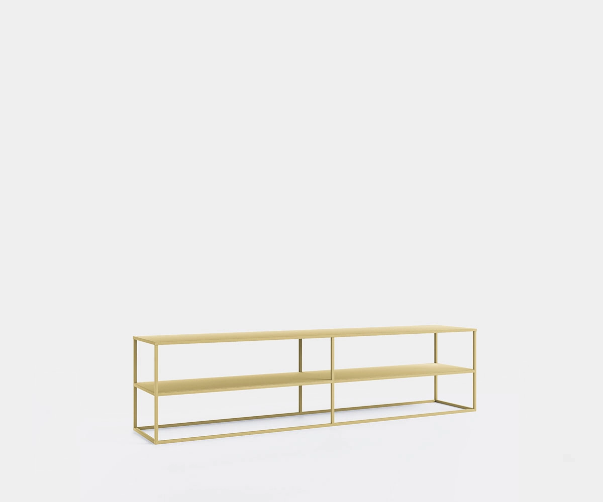 TV shelf made of metal, 200 cm wide, in beige