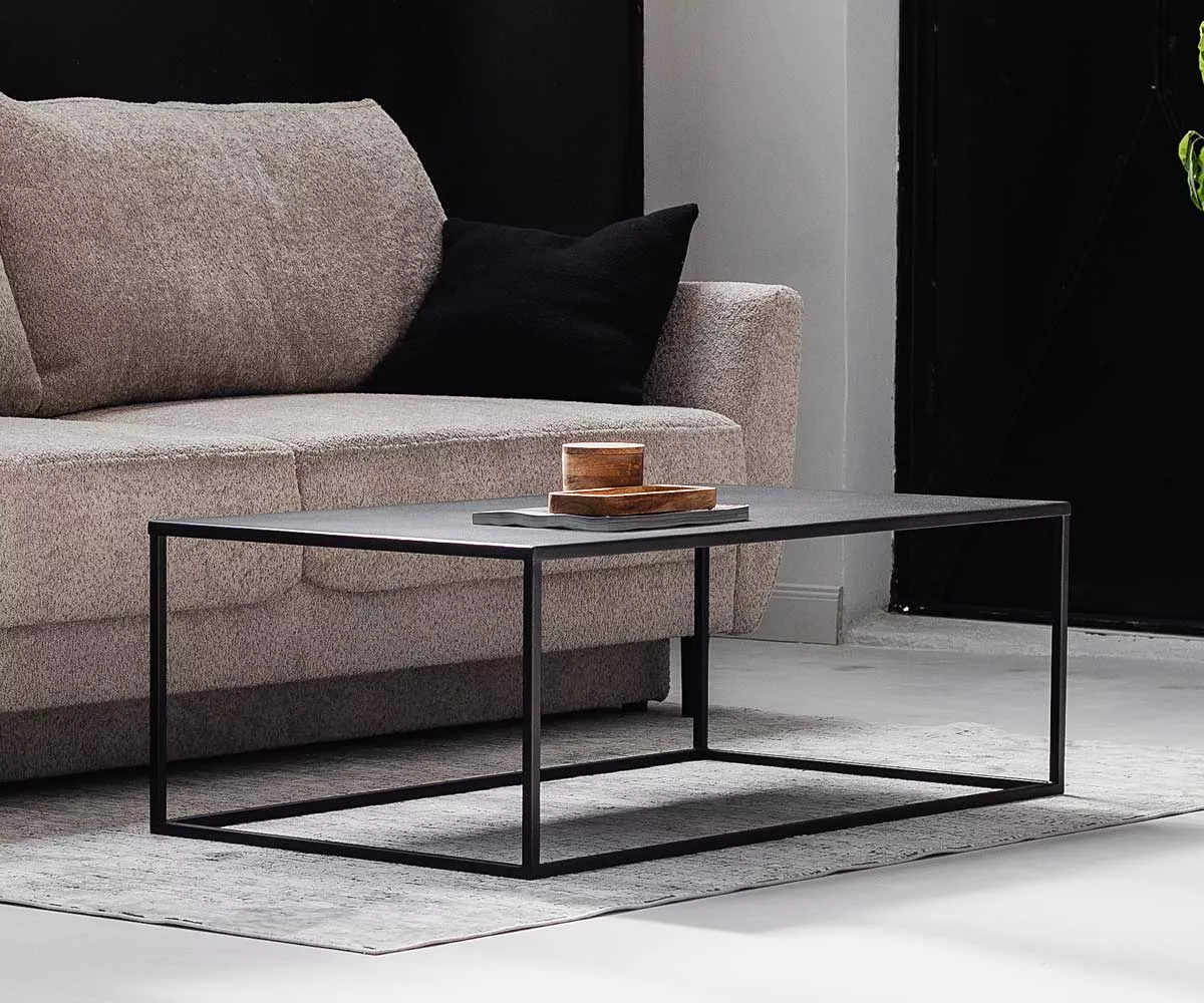 Simplex Couchtisch 110x60 Schwarzes Wohnzimmertisch aus Metall in der Farbe Schwarz