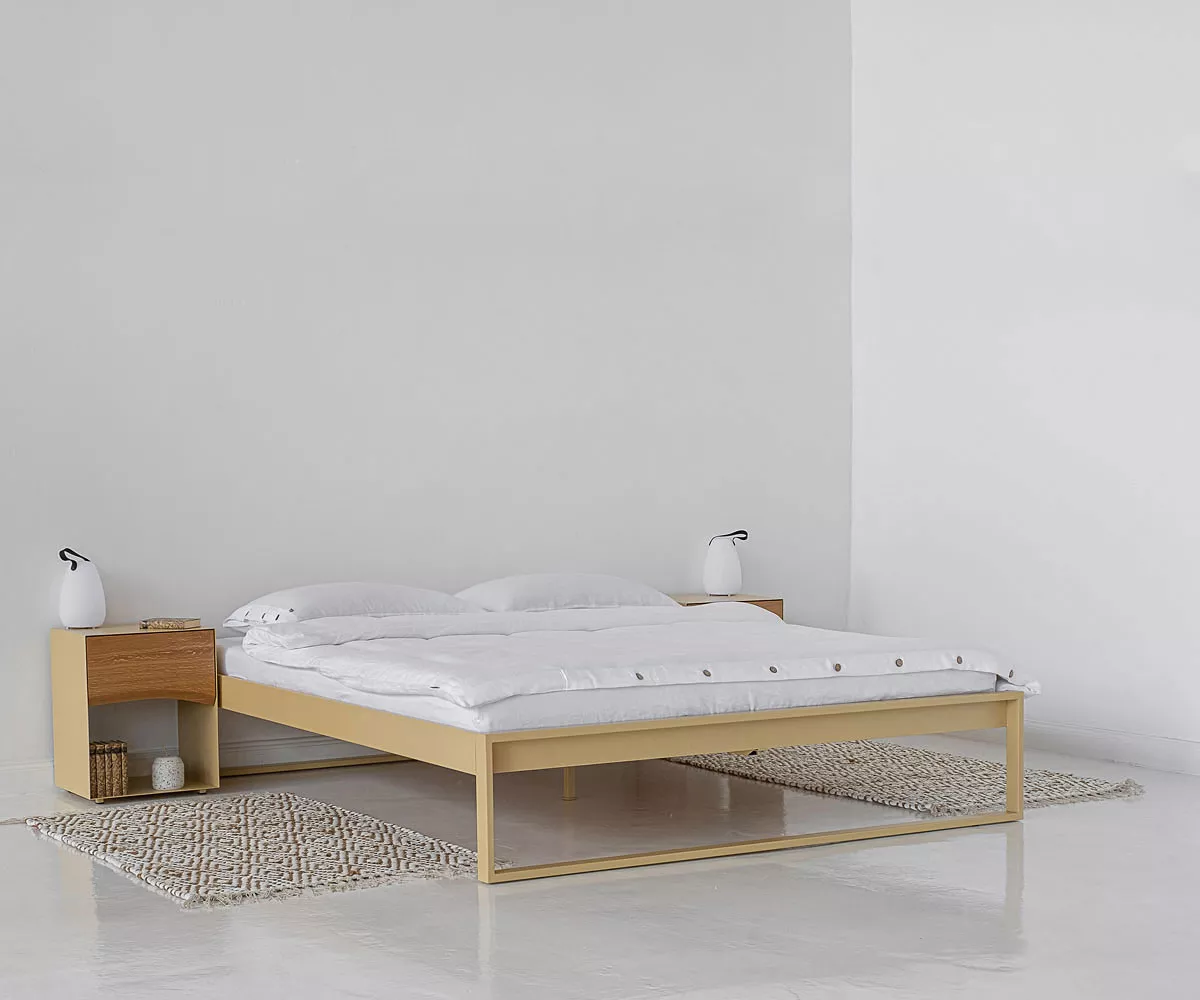 SORS Metallbett ohne Kopfteil Schlafzimmer mit beigen Bett ohne Kopfteil