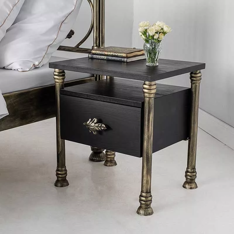 Salomon Nachttisch Schwarz - Gold Handgefertigtes Nachttisch mit Schublade in Gold und Schwarz