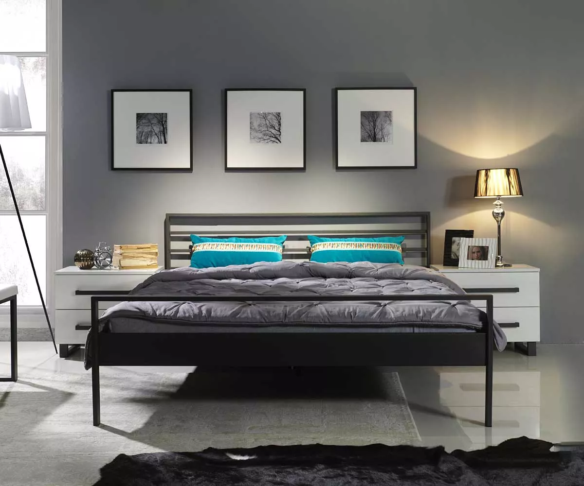 Tuisto Metallbett in Schlafzimmer Anthrazit Metallbett in der Farbe Anthrazit handgefertigt in Schlafzimmer