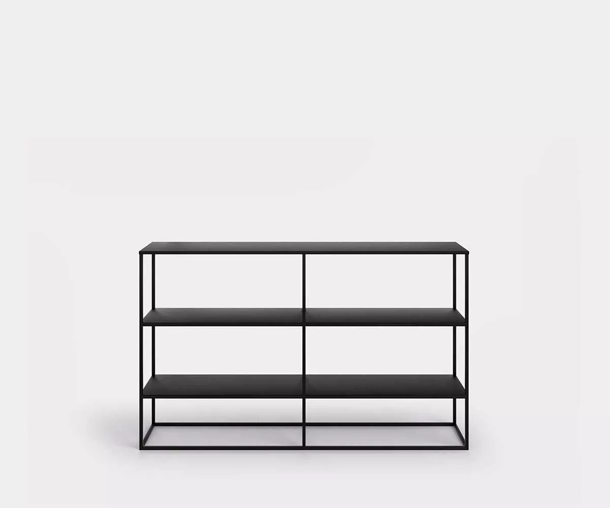 Simplex Regal niedrig Schwarz Niedriges Regal aus Metall in der Farbe Schwarz