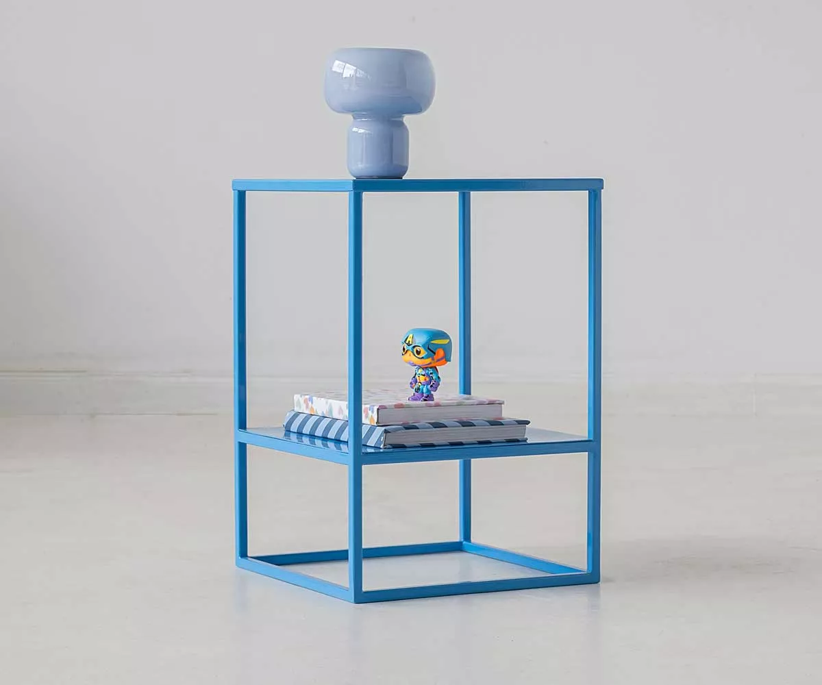 Simplex Nachttisch mit Ablage Hellblau Nachttisch mit Ablage aus Metall in der Farbe Blau