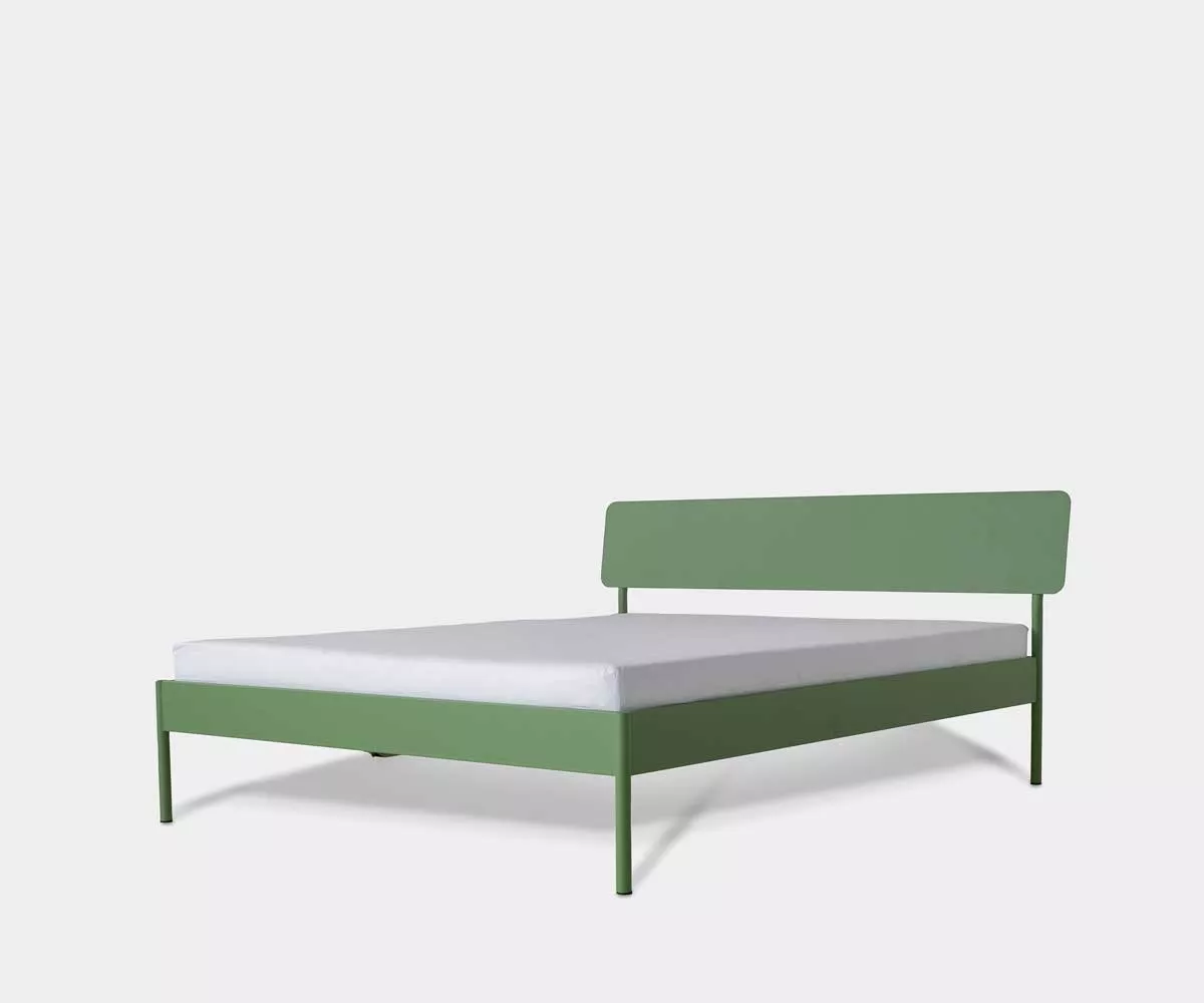 ATROX Bett aus Stahl Modernes Bett aus Metall ohne Fußteil in Farbe Grün