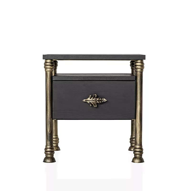 Salomon Nachttisch Schwarz - Gold Handgefertigtes Nachttisch mit Schublade in Gold und Schwarz