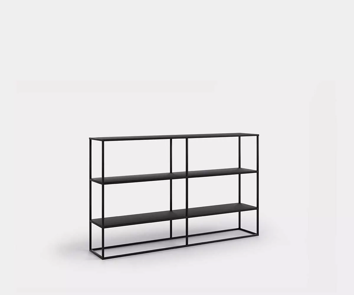 Simplex Regal niedrig Schwarz - Seitenansicht Regal aus Metall niedrig 160 cm breit